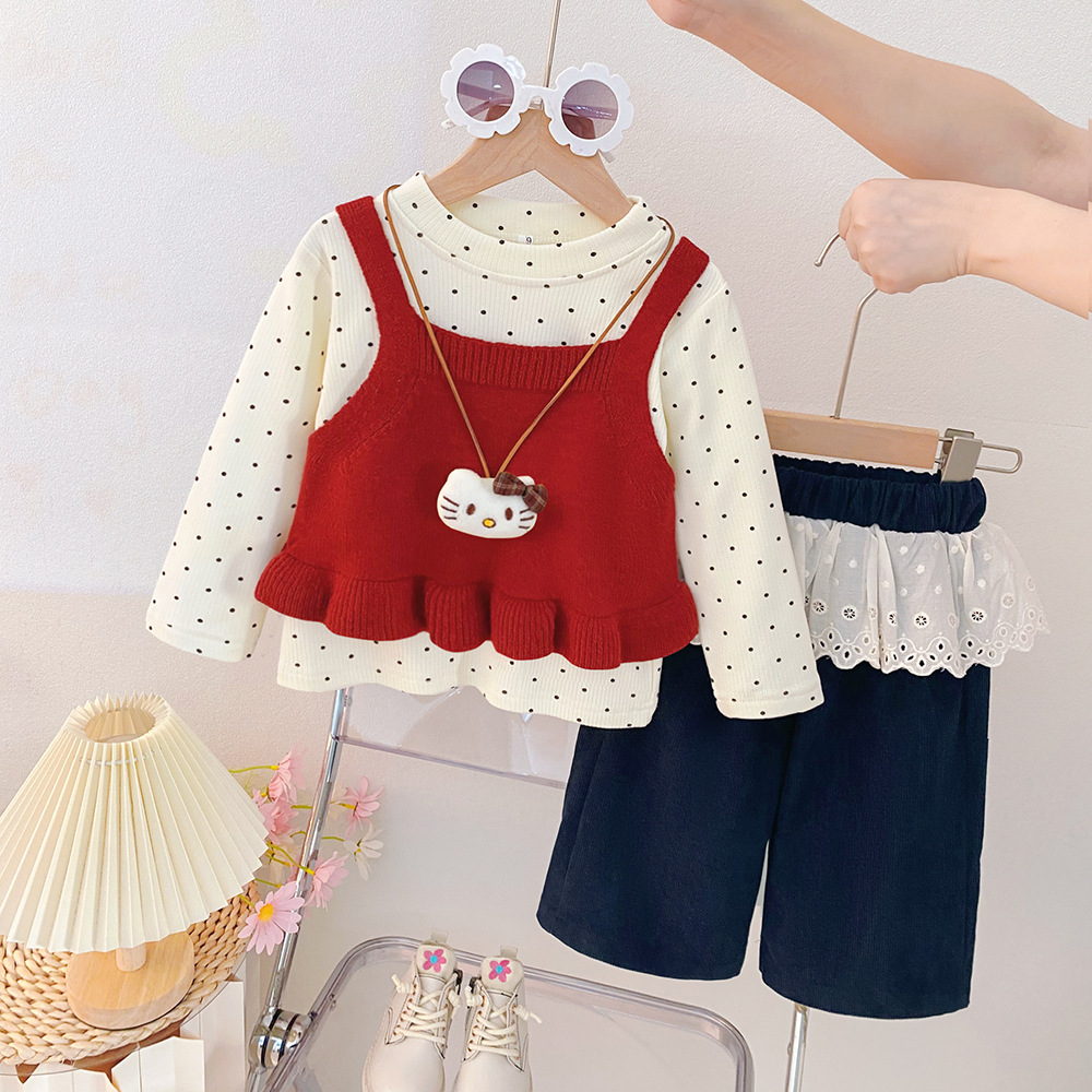 One-Year-Old Baby Girl Fashion Autumn Outfit 2026 New Spring and Autumn Stylish Little Girl Sweater Three-Piece Set Girls' Clothing