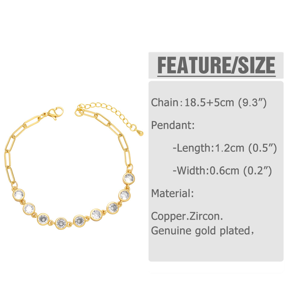 Fashion Geometric Copper Bracelets Splicing Gold Plated Zircon Copper Bracelets