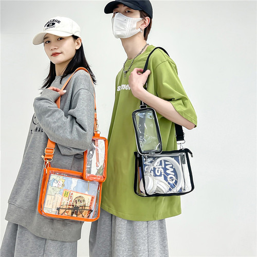 Cross-border Amazon PVC crossbody bag for women, transparent jelly bag, Hong Kong style trendy PVC transparent one-shoulder crossbody bag for men