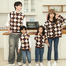 2025学院风菱格毛衣秋装女孩宝宝小熊马甲背心亲子装现货亲子潮款