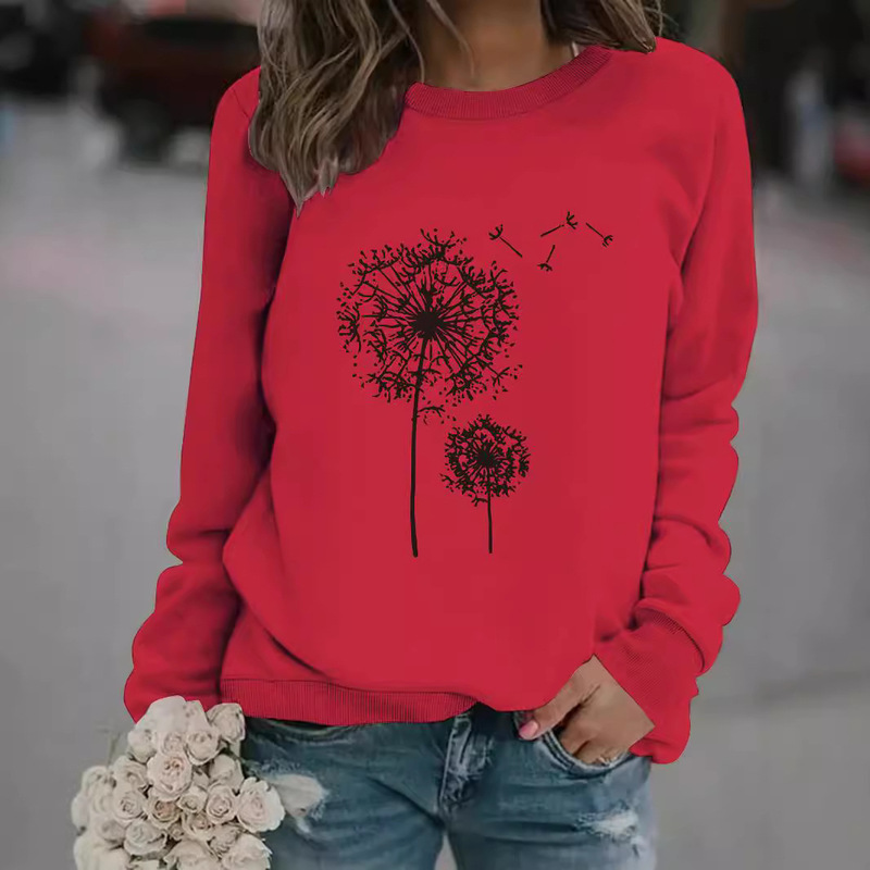 Europe and the United States cross-border autumn and winter women's casual long sleeve round neck dandelion printed pullover sweatshirt sweater wholesale
