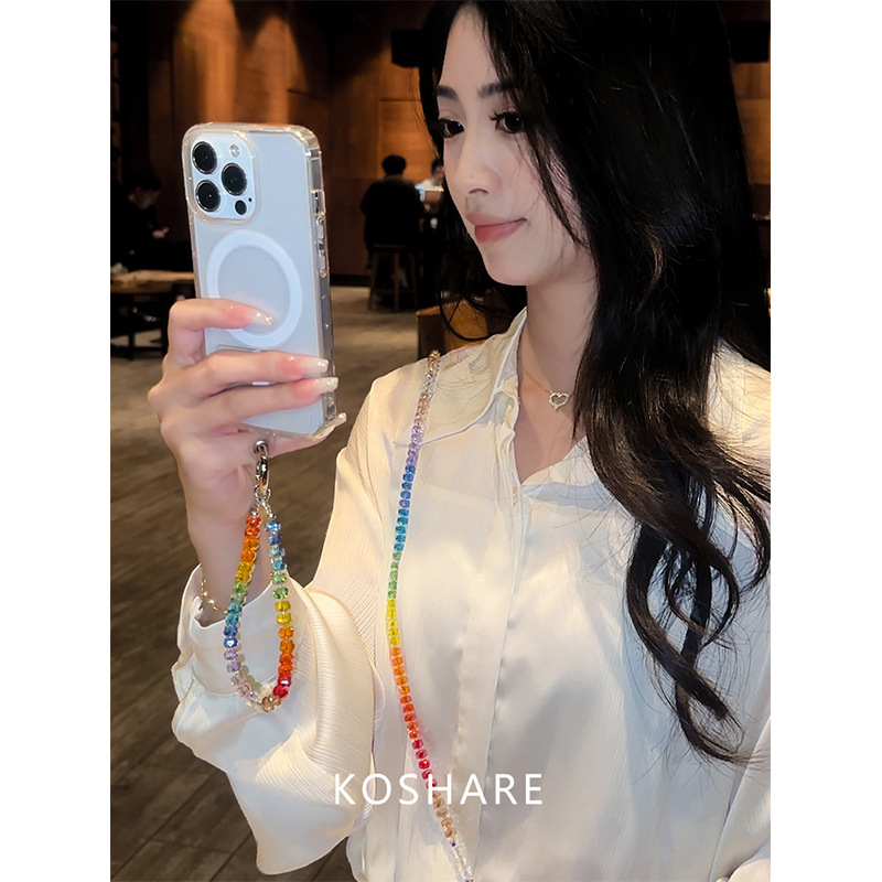 彩虹糖夏日清新斜挎可背手机链条时尚防摔手拎水晶挂饰甜美多巴胺|undefined