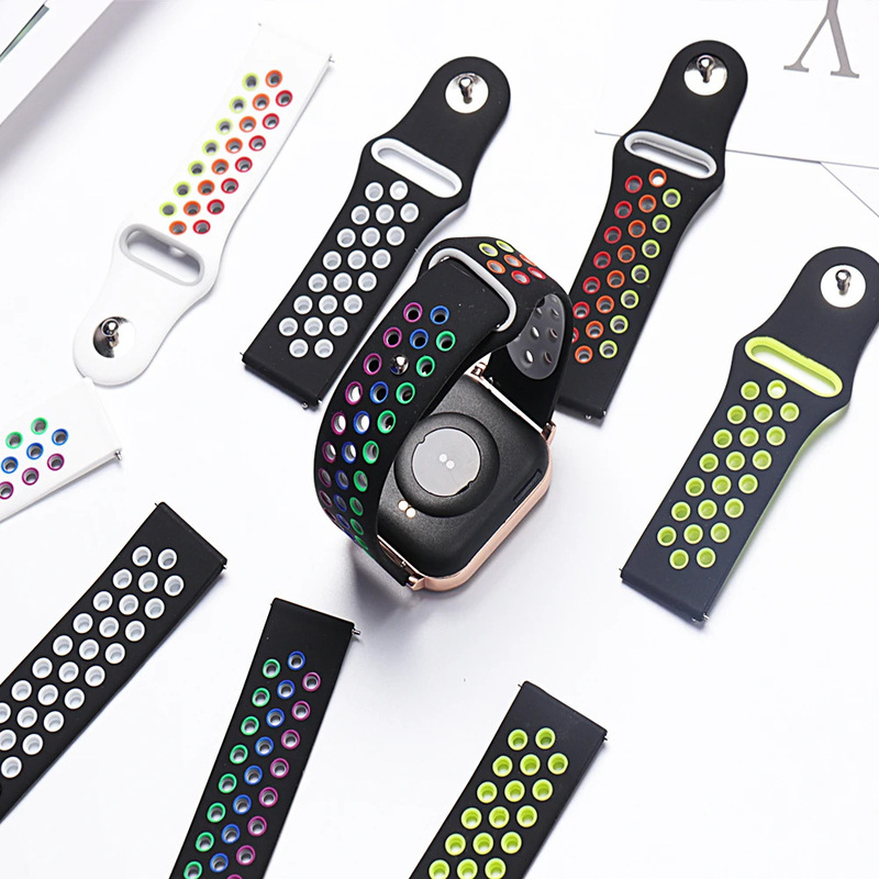Suitable for Samsung Galaxy Watch Active2 Two-Color Breathable Hole Silicone Strap 20/22mm in Stock