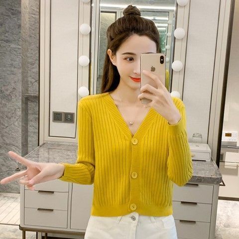 2025秋季新款外套显瘦网红长袖针织开衫上衣女韩版短款修身毛衣潮|undefined