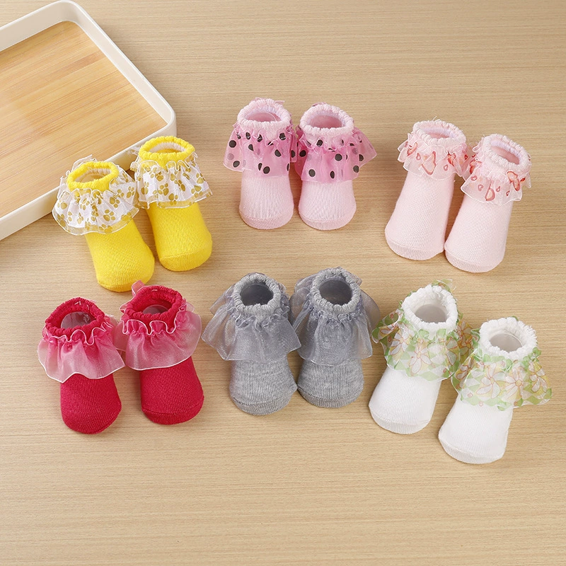 Cartoon lace children's cute socks with bow, (Cross-border trading), lace dress, European style