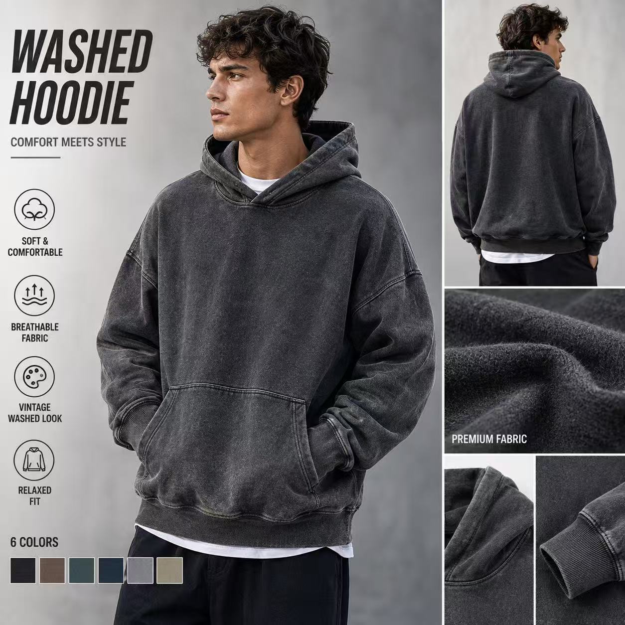 American retro washed sweatshirt, distressed casual jacket with snowflake print, cross-border group-print sweatshirt, available in stock