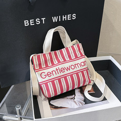 Cross-border wholesale fashion canvas mini shoulder crossbody small bag trendy new striped double-sided letter print handbag