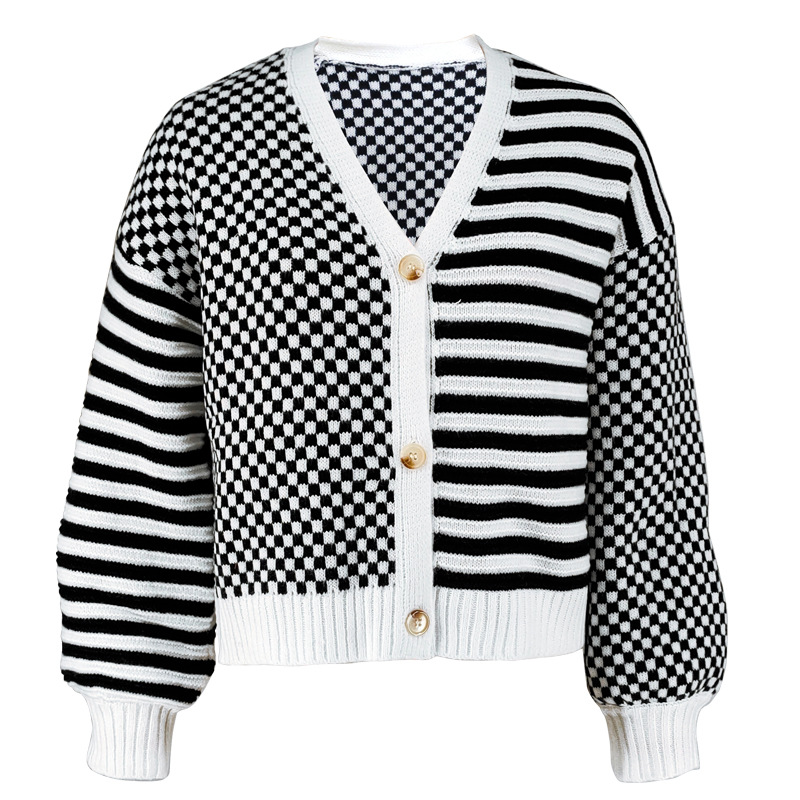 Women's Clothing Women's Knitted Cardigan Autumn/Winter Style Plaid Striped Top Sweater Style For Formal & Casual For Women_ecoleips.com