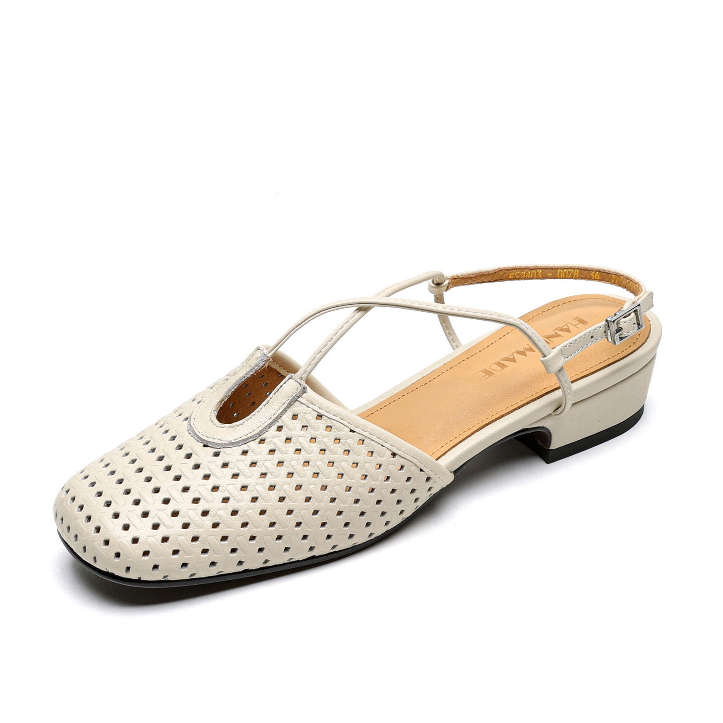 Sandal nữ Mary Jane quai chéo hở gót, gót thô 3 cm, mũi tròn bít — đen