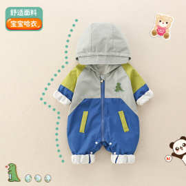 婴儿洋气衣服冲锋衣连体衣超萌韩版防风外出服连帽宝宝外套爬爬服