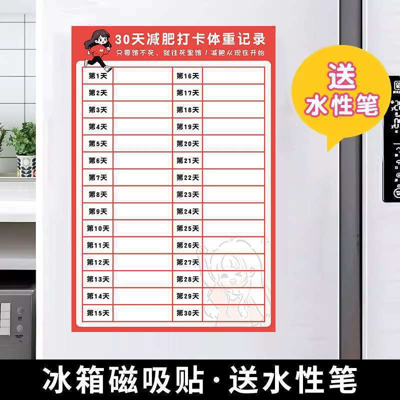 计划表减肥打卡记录表天天天天减肥墙贴磁吸批发|undefined
