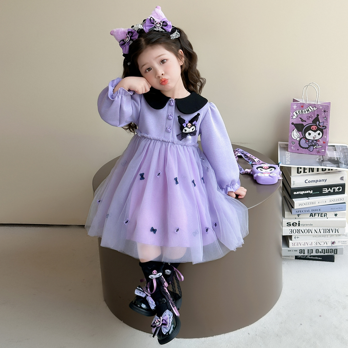 Girls' 2026 Spring New Doll Collar Kuromi Dress Children's Clothing Internet Celebrity Princess Dress Wholesale Trendy