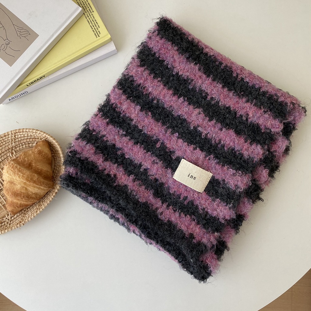 Gestreifter Strickschal Für Damen Und Herren Winter Luxus Warm_voghion.com