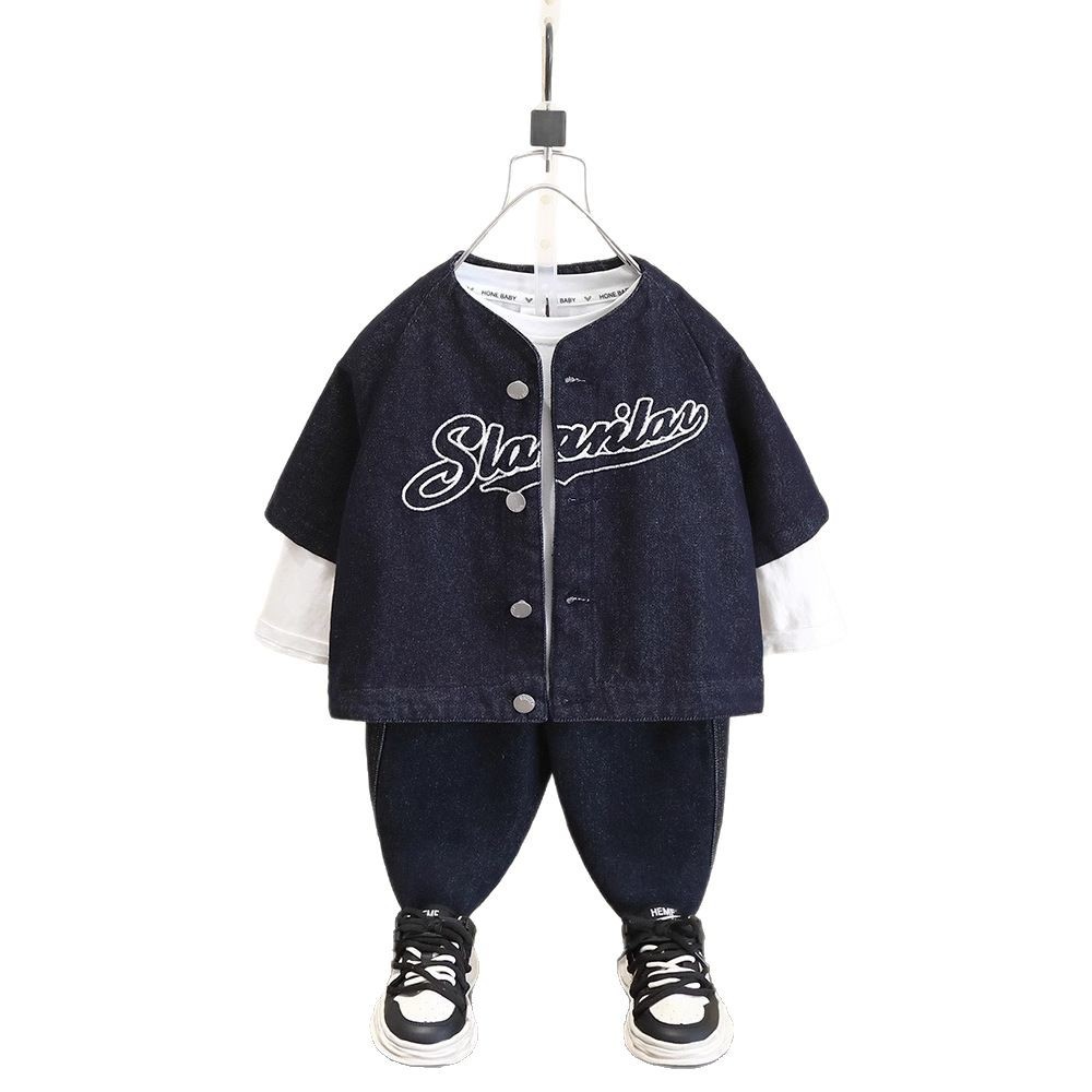 7529 Chaleco de media manga de mezclilla para niños 2025 primavera nuevo estilo rufián guapo estilo coreano primavera y otoño chaqueta para niños marea