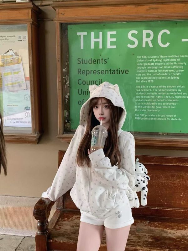 可爱小猫耳朵连帽开衫卫衣女春秋新款印花韩系甜辣慵懒风宽松外套|undefined