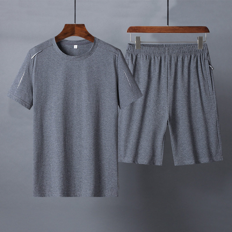 Traje de talla extra grande Papá verano algodón camiseta de manga corta color sólido ropa deportiva casual de mediana edad y ancianos traje deportivo para hombre