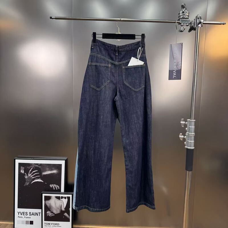 2025年秋季美式街潮辣妹风拼接撞色设计感假两件显瘦牛仔裤|undefined