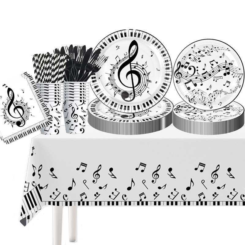 Amazon Note Theme Children's Party Supplies Tableware Disposable Cutlery Fork Spoon Paper Plate Cup Tissue Party Decoration