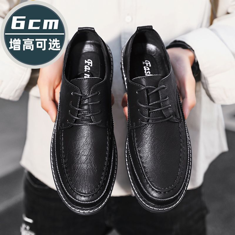 真牛皮男士休闲皮鞋英伦商务正装内增高青年韩版潮流男鞋冬季加绒