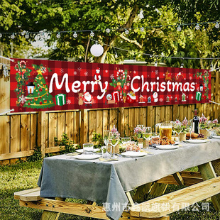 Polyester Happy Christmas Holiday Banners Red and Black Plaid Banner Scene Decorations Can Be Designed and Made New Products
