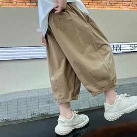 儿童装男童裤子夏季阔腿中裤2025新款大童男孩黑色七分裤夏款休闲