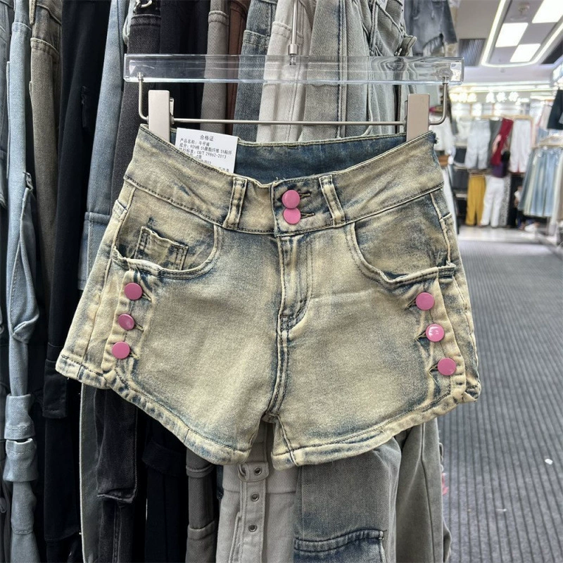 Ностальгические желтые с низкой талией горячие девушки A-образные джинсовые шорты женские летние платья модные индивидуальные узкие брюки