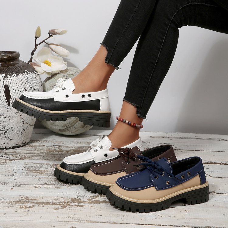 Damesloafers in grote maten met vetersluiting, kleurblokken, casual, lente, nieuwe stijl, enkelschoenen_voghion.com