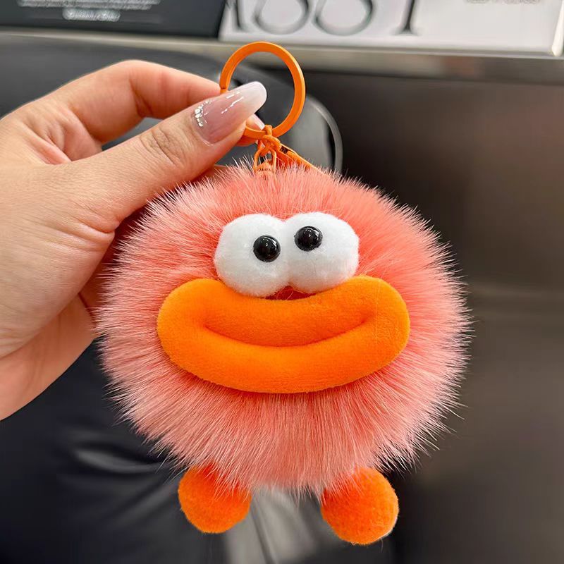 Hermoso cabello de zorro verdadero boca pequeña bola de carbón colgante llavero de coche muñeca bolso colgante regalo