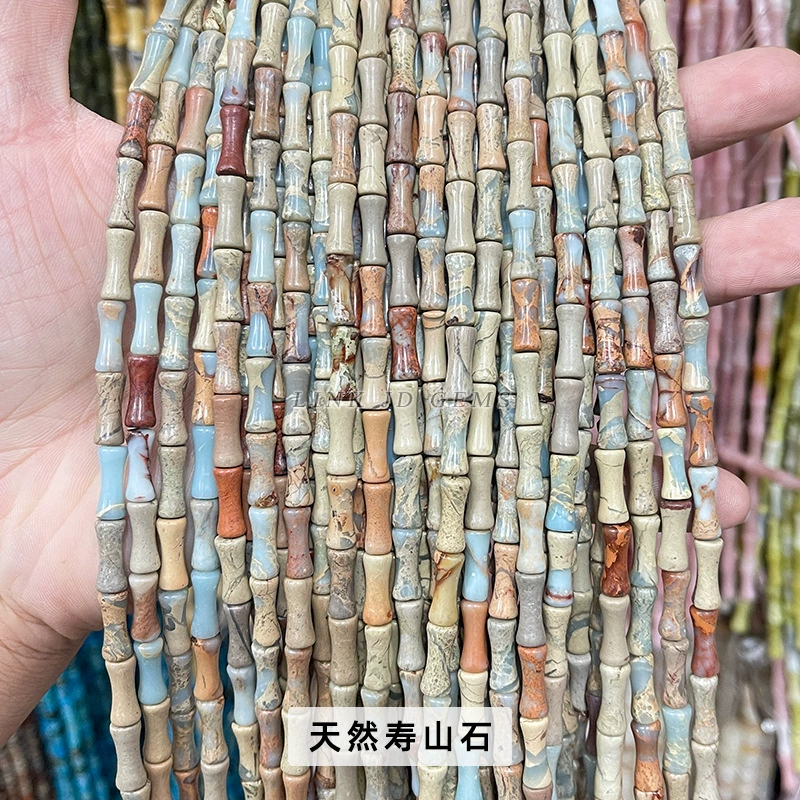 Bamboo Tube Beads, Natural Southern Jade 5×12 mm — ~31 pcs Strand, Organic Jewelry Beads