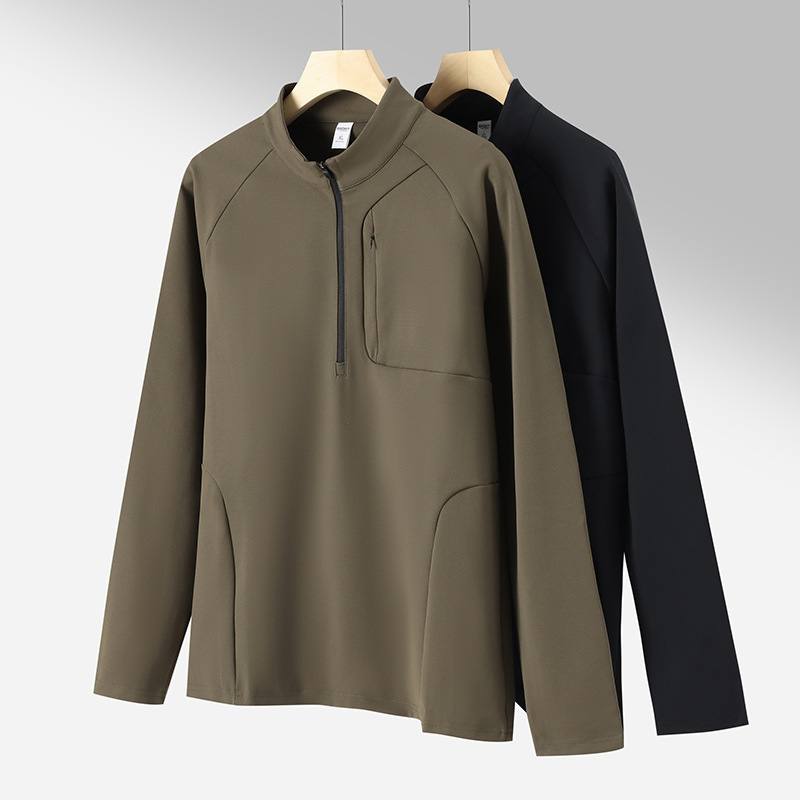 Otoño nuevo DiJiaPing medio cremallera tejido de cuello rápido seco deportivo camiseta de manga larga al aire libre chaqueta para hombre