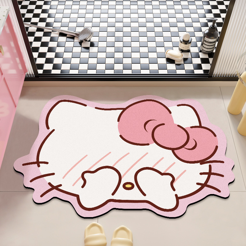 可爱HelloKitty硅藻泥吸水地垫家用卫生间洗漱台防滑易打理门垫|undefined