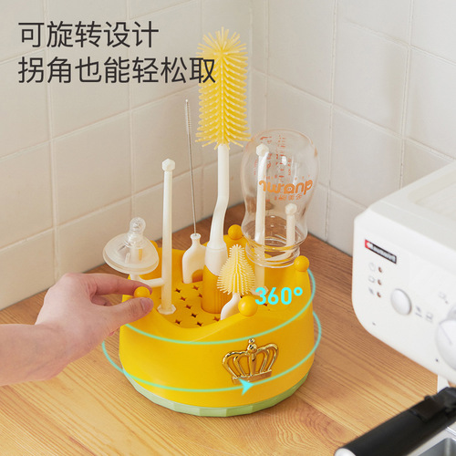 Bottle Brush Newborn Baby Special Straight Handle Silicone Pacifier Straw Brush Cleaning Draining Rack Cleaning Rack Set
