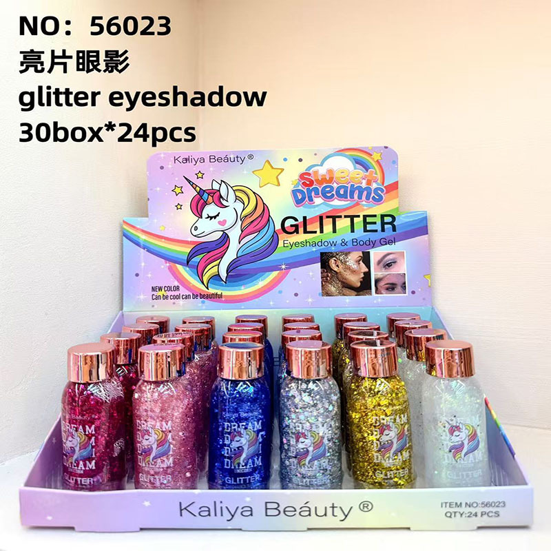 Nuevo transfronterizo de 6 colores ultra brillante cuerpo facial sombra de ojos sequinilla líquida botella de gel de sombra de ojos sequinilla serie de dibujos animados