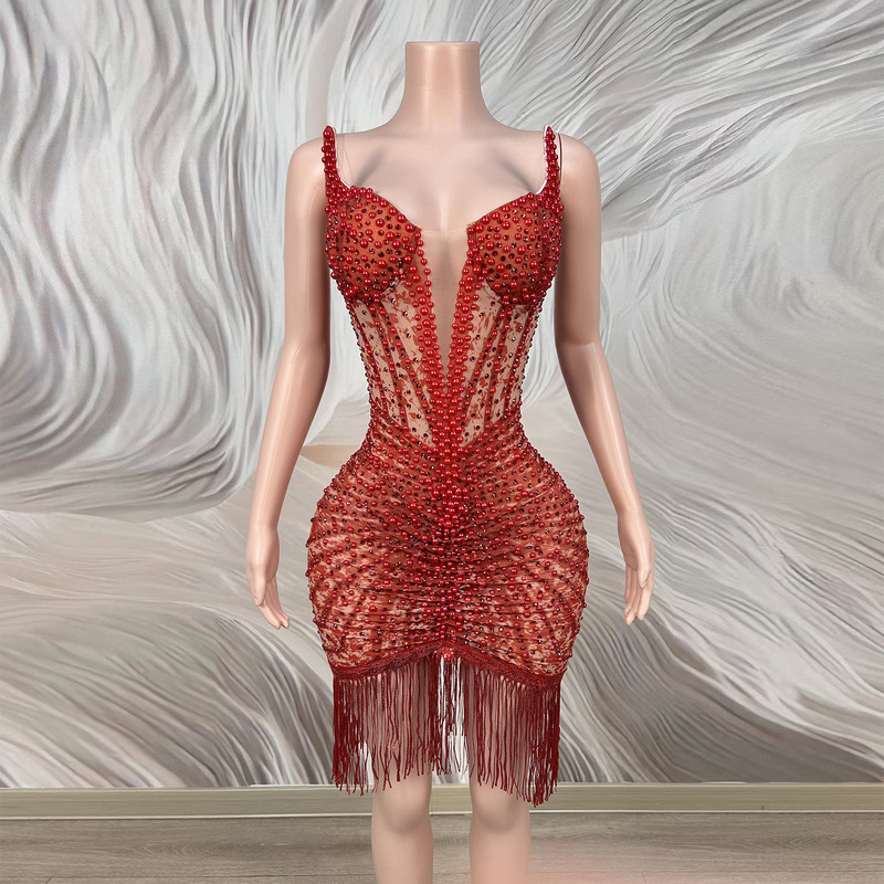 2026 New Summer Sexy Red Deep V Strapless Bodycon Short Dress for Party, Engagement, Annual Meeting, Pageant, Birthday Dress