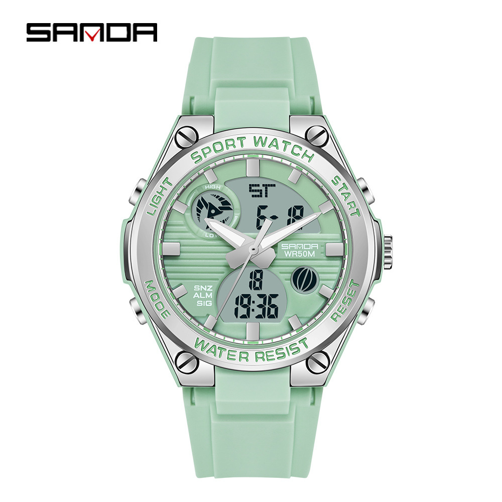 Sanda 6067 nuevos deportes al aire libre de moda personalizada doble pantalla electrónica movimiento luminoso Calendario Cronógrafo