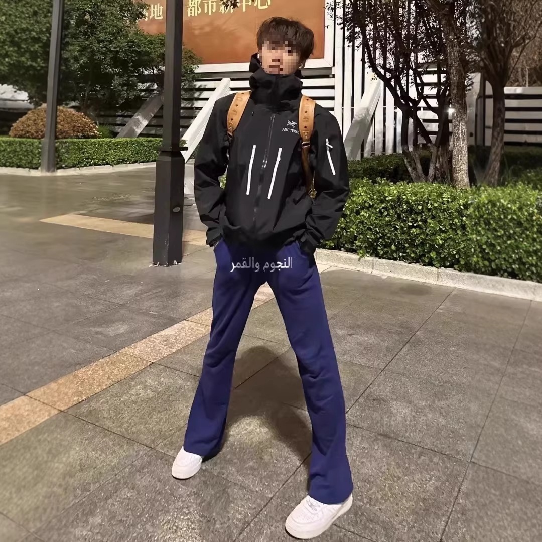 百搭藏蓝美式男女刺绣百搭藏青色裤卫裤春秋季显瘦微喇长新款运动
