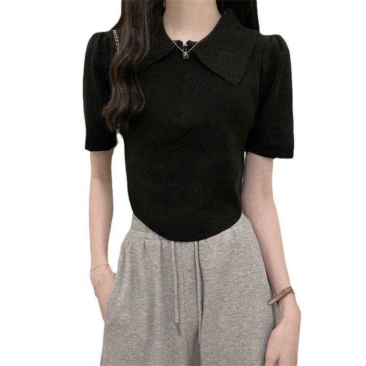 Knitted summer thin sweater, fitted set, with short sleeve