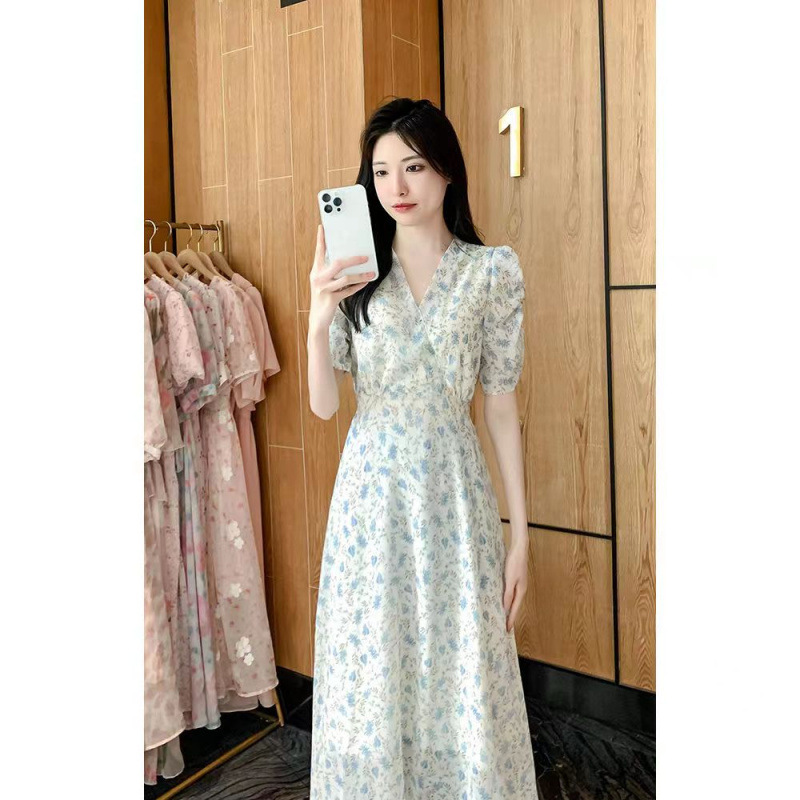 Nursing Clothes, Summer High-End Floral Dress, New Hot Mom Going Out to Breastfeed, Waist Slimming Chiffon Skirt