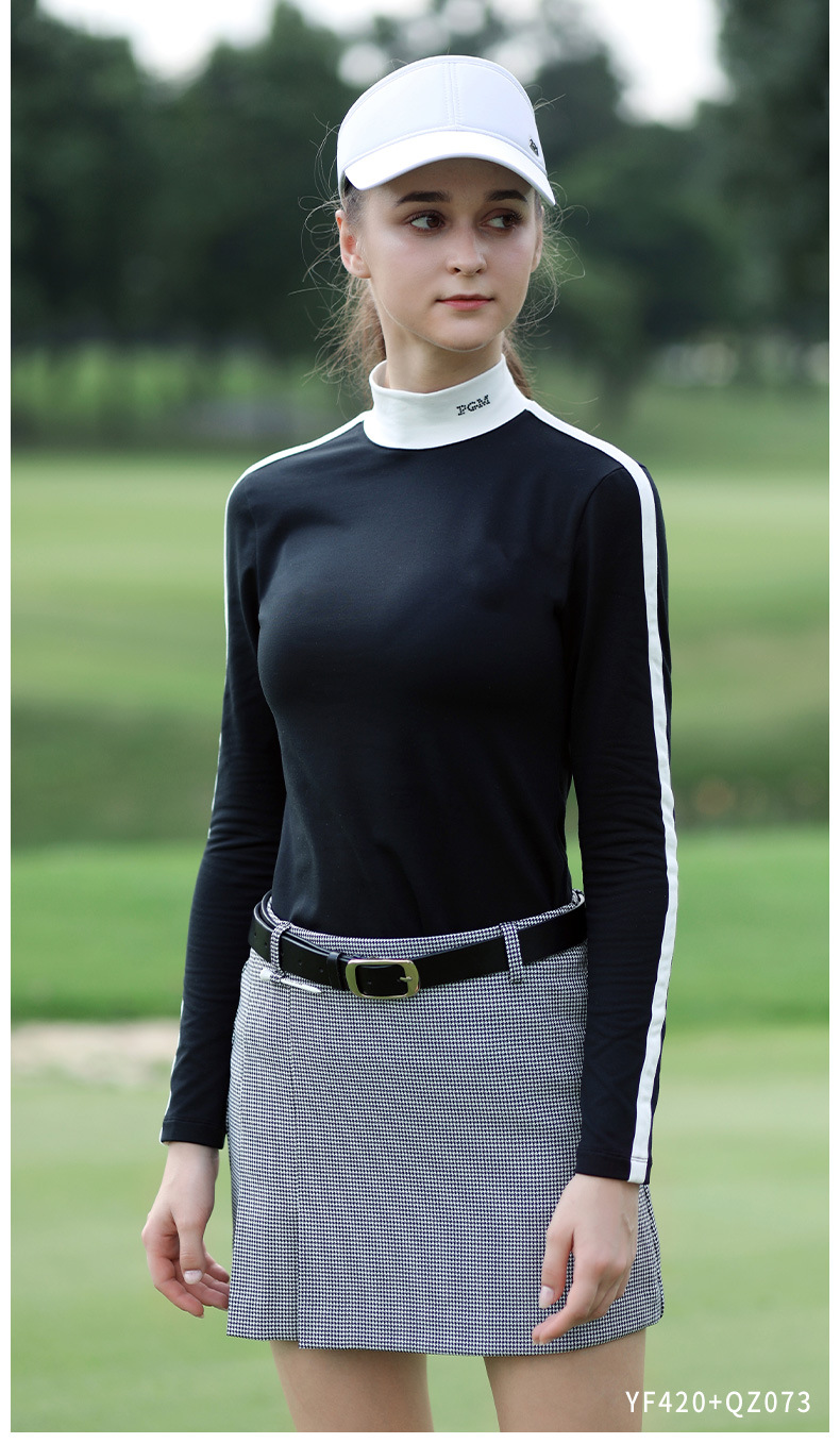 Áo thun golf nữ dài tay cổ tròn co giãn giữ ấm thu đông — YF420-Áo sơ mi chơi golf nữ hoa màu xám, YF420-Áo sơ mi chơi gôn nữ màu trắng, YF420-Nữ Golf đáy áo màu đen chi tiết 8