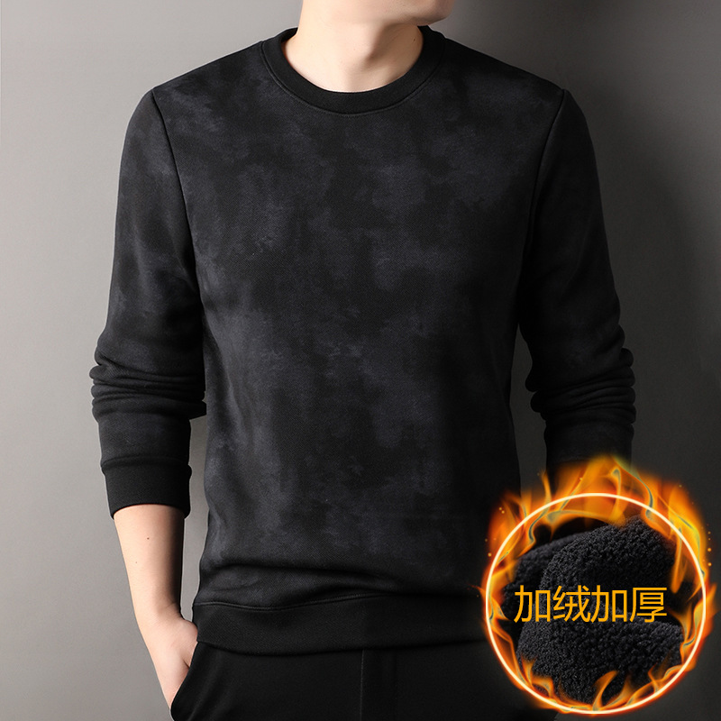 Men's Fleece Hoodie For Autumn And Winter, Simple And Versatile, Loose Round-Neck Thickened T-Shirt For Middle-Aged And_voghion.com