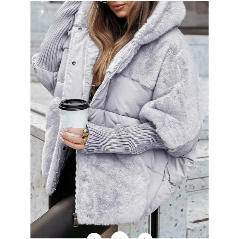 Amazon 2025 transfronterizo Europa y los Estados Unidos TEMU venta caliente otoño y invierno de mujeres suelta nueva chaqueta de algodón con capuchón empalmado