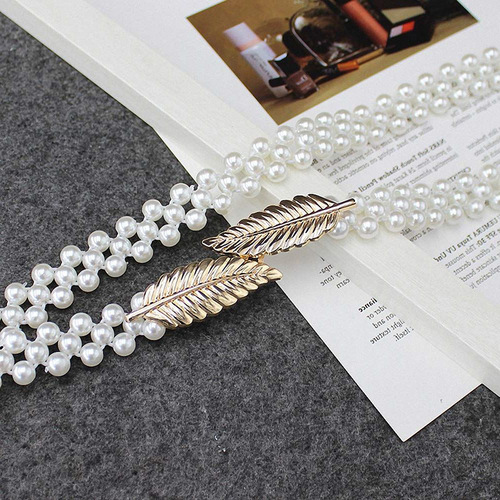Pearl Korean Version Waist Chain Women's Fashion Dress Decorative Elastic Waistband Small Leaf Elastic Waist Cover Dropshipping