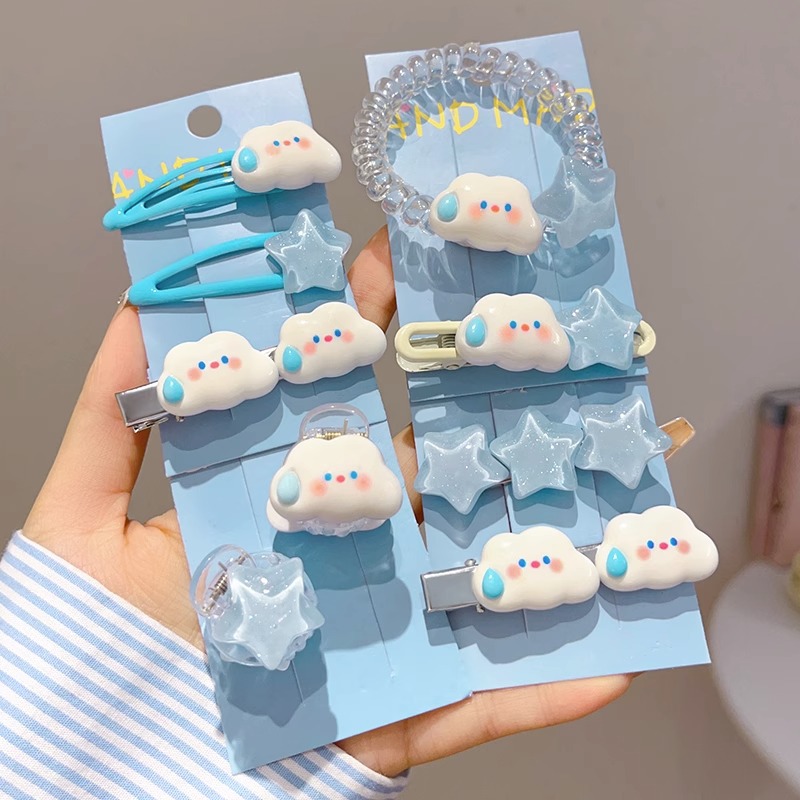 Linda horquilla de estrella de nubes flequillo cabello roto pequeño horquilla hembra frente lateral clip de pico de pato tocado de dibujos animados anillo para el cabello