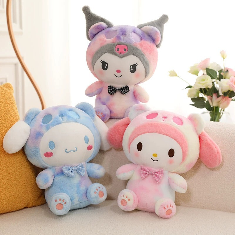 Cross-Border Dy Sanrio Tie-Dye Series Colorful Transformation Panda Cute Plush Toy Cinnamoroll Kuromi Doll Dazzling Colors