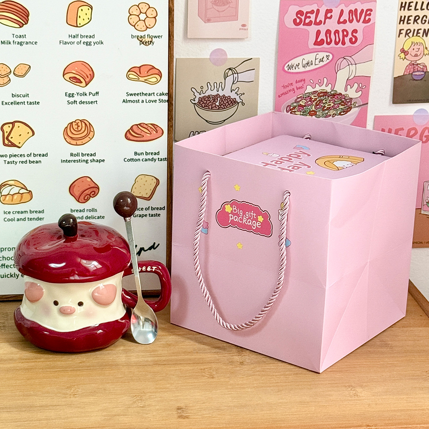 Hermosas tazas de cerámica de cerdo de manzana con tapa taza de regalo de cumpleaños taza de agua casera taza de regalo de navidad taza