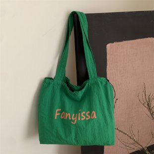 キャンパススタイルレターキャンバスバッグレディース韓国トレンディ巾着カジュアルトートバッグ大容量軽量ショッピングバッグ|undefined