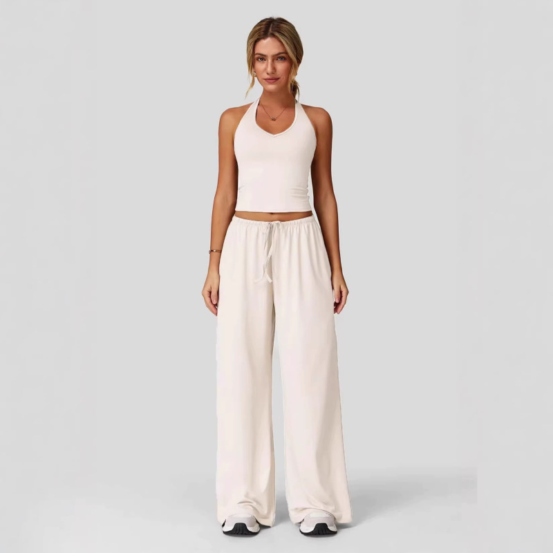 European and American Cross-Border 2025Tk Hot-Selling Comfortable Back-Friendly Loose Wide-Leg Pants Two-Piece Sports Casual Set