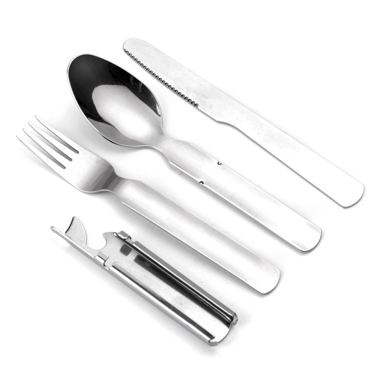 户外礼品 不锈钢组合餐叉 多功能 多用途组合折叠刀 野营餐具