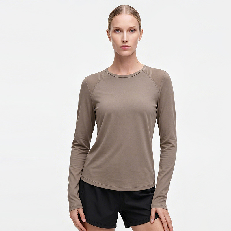 Camisa de yoga transpirable de secado rápido para mujer de manga larga deportiva de malla lulu, cuello redondo, camiseta casual, blusa de fitness para correr