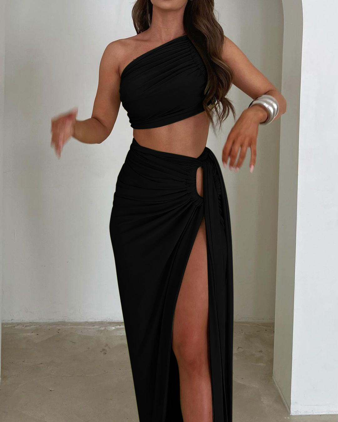 Elegant Solid Color Skirt Sets Spandex Polyester Skirt Sets Two-Piece Sets display picture 26